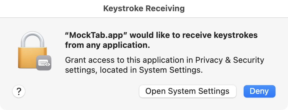 macOS prompt asking to allow MockTab to monitor input