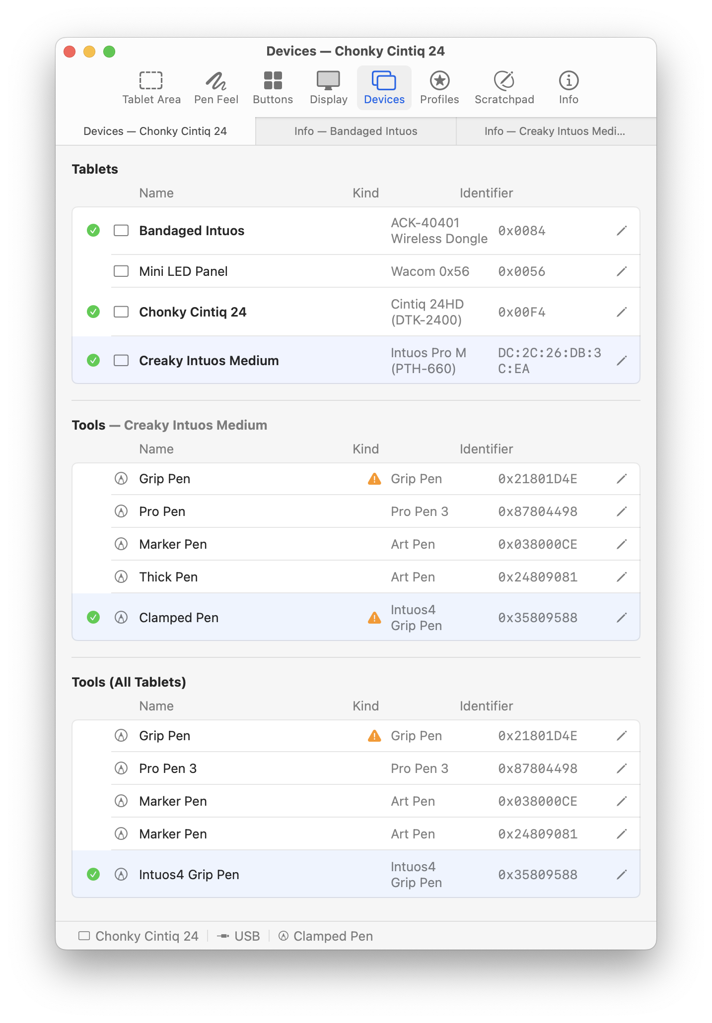 MockTab Devices pane listing a connected tablet
