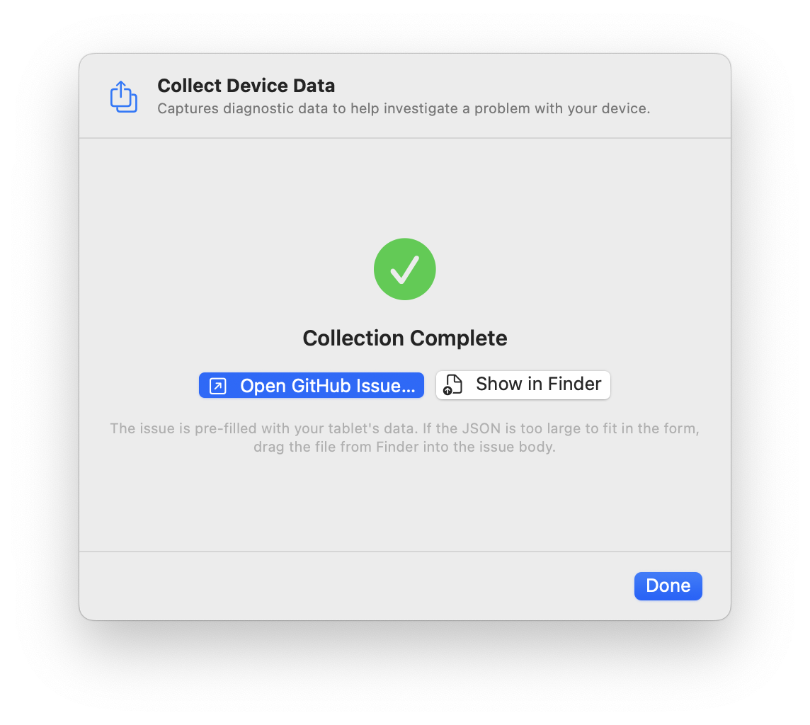 MockTab data collection complete screen with GitHub issue button