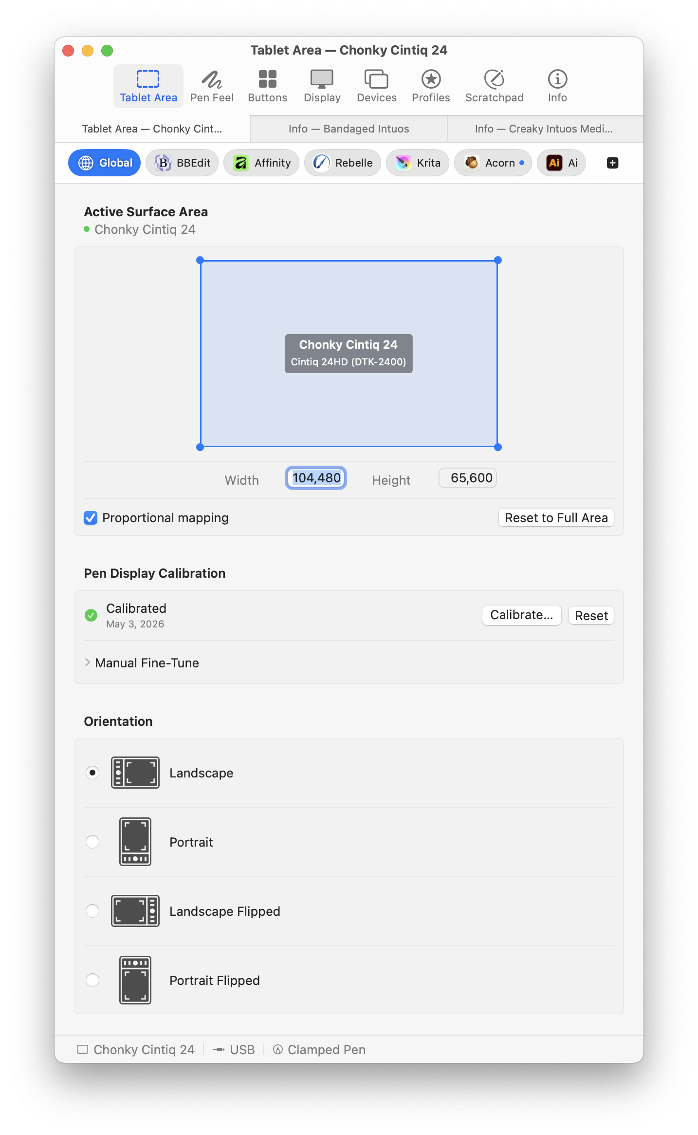 MockTab tablet area settings